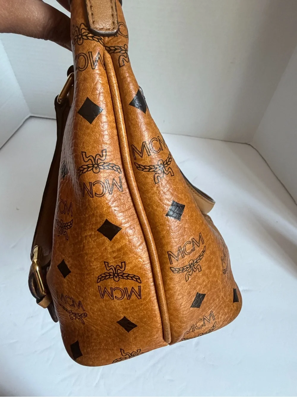 MCM Visetos Cognac Logo Shoulder Bag